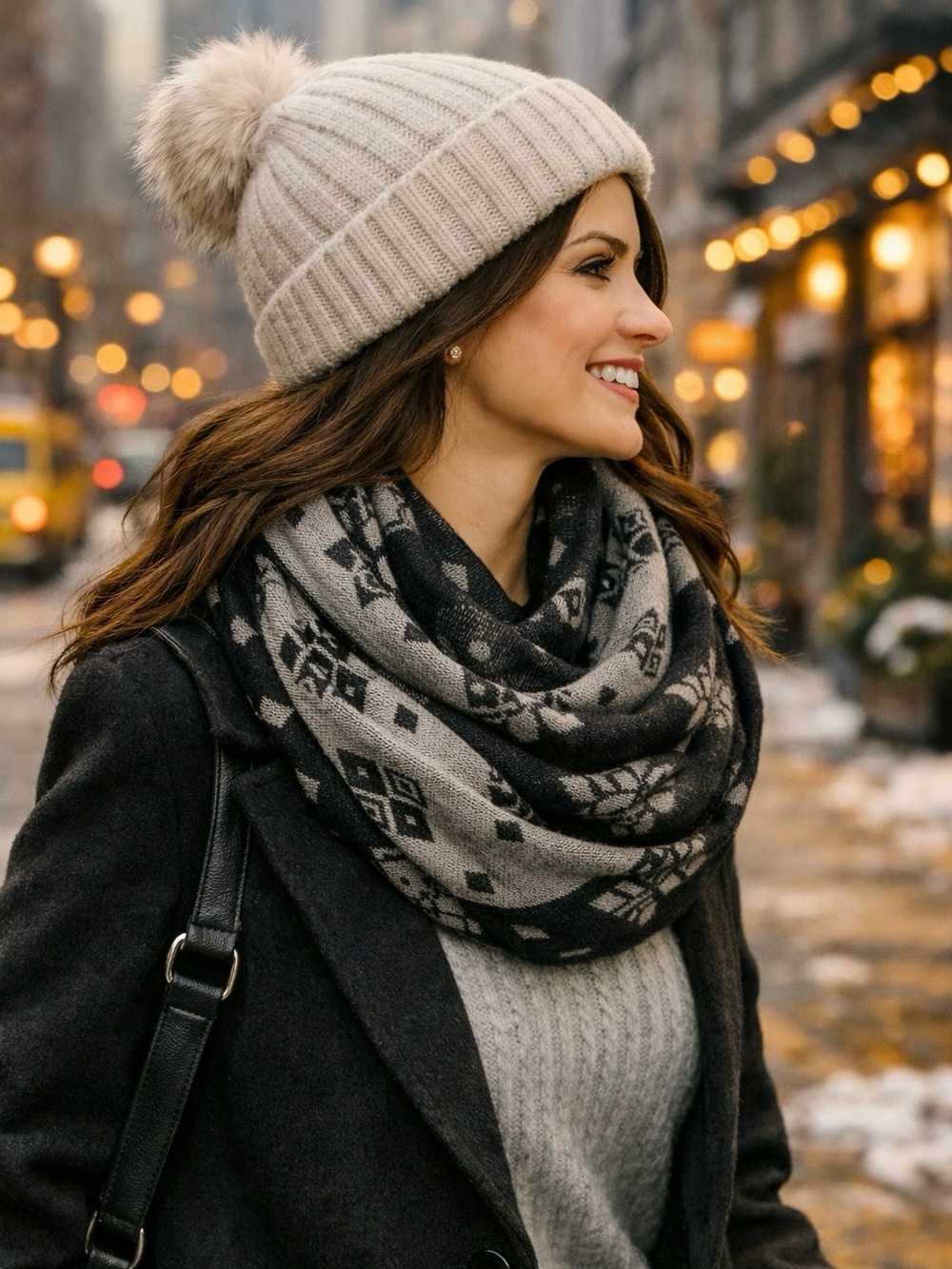 Charlotte Russe Black and Gray Reversable Diamond Pattern Infinity Scarf
